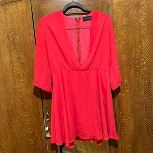 Akira Chicago Plunge Neck Red Long Sleeve Dress Small